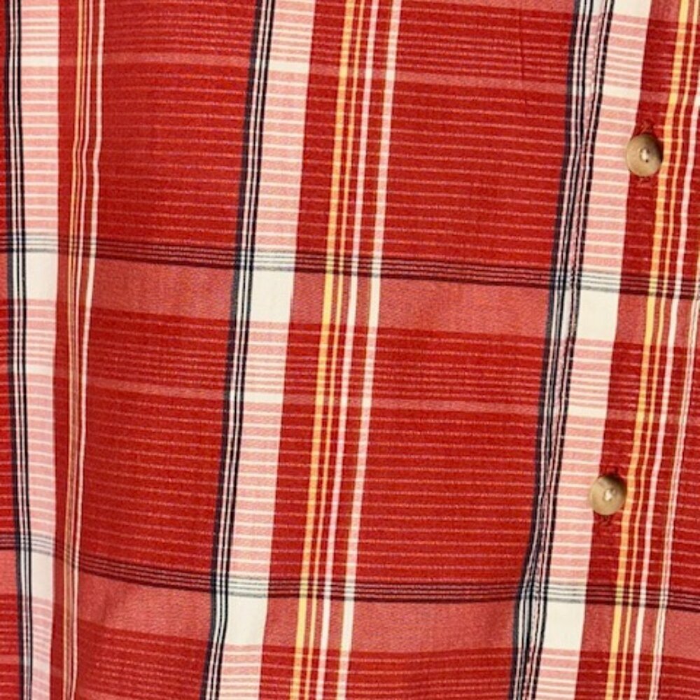 Timberland Men's short sleeve button up‎ logo shirt Large red plaid pattern - Picture 3 of 7